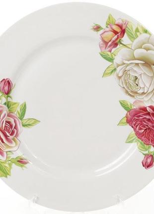 Набор 6 фарфоровых обеденных тарелок "чайная роза" ø23см