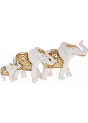 Декоративна статуетка "сім'я слонів" 30.5х9х15 см, полістоун, білий із золотом