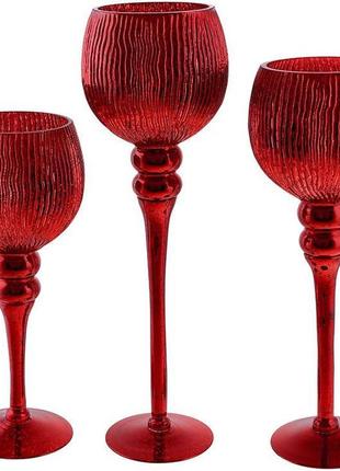 Набір 3 скляних свічники catherine 30 см, 35 см, 40 см, рубіновий червоний