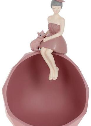 Подставка для украшений "девочка с кошкой" 19.5х16х32см, полистоун, розовый