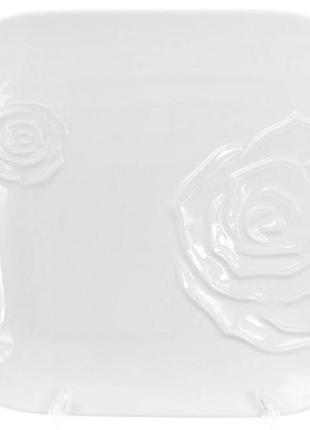 Набор 3 фарфоровые обеденные тарелки "white rose" 25x25см (белый фарфор)