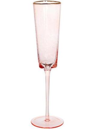Набор 4 фужера diva pink бокалы для шампанского 160мл, розовый с золотым кантом