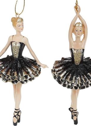Набор 6 подвесных статуэток "балерина" 14.5см, полистоун, чёрный с золотом, 2 дизайна