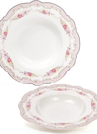 Набор 6 фарфоровых обеденных суповых тарелок bristol ø23см, розовый цвет