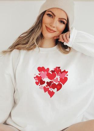 Стильный свитшот женский свободного кроя с принтом 3d сердца
