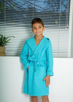 Банный детский халат с капюшоном голубой теплый халат для мальчика