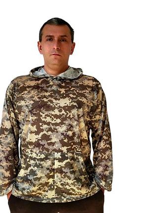 Мужская легкая универсальная туника с капюшоном и глубоким карманом защитного цвета для отдыха  и рыбалки