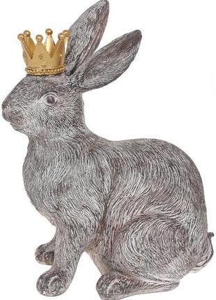 Статуетка декоративна "кролик з короною" 31 см, полістоун, зістарений сірий