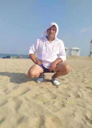 Мужская белая пляжная туника из муслина свободного кроя рубашка с капюшоном для отдыха