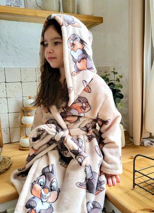 Детский халат на запах с зайчиками мягкий халат на каждый день для девочки