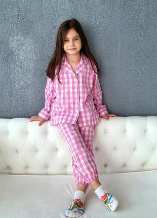 Хлопковая пижама детская кофта и штаны натуральная пижама для девочки в стиле барби розовая
