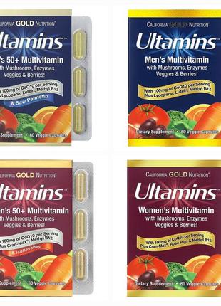 California gold nutrition, ultamins, мультивитаминный комплекс для женщин та чоловіків с коэнзимом q10, грибами, овочі та ягоди, 60 капсул.