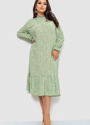 Платье шифоновое с принтом, цвет оливковый, 204r201-1