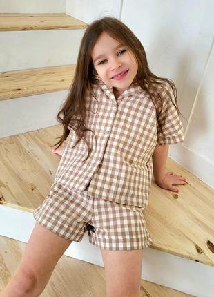 Повседневная детская пижама рубашка с коротким рукавом на пуговицах и шорты для дома и сна