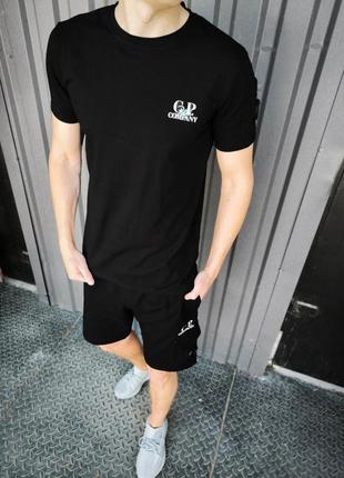 Літній чоловічий комплект c.p. company футболка + шорти чорні