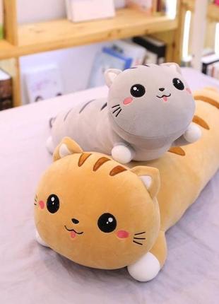 М'яка іграшка у формі милого котика, подушка обіймашка довгий кіт-антистрес kit big eyes 110 см сірий