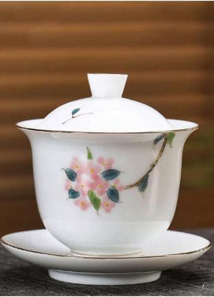 Гайвань розовый цветок ёмкость 180 мл. посуда для чайной церемонии используется в китайской чайной традиции