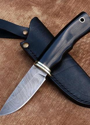 Мисливський ніж нескладний боров 3, ручна робота з дамаської сталі, зі шкіряним чохлом у комплекті