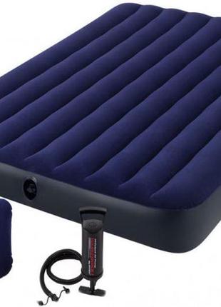 Матрац надувний двомісний із подушками intex 64765 152х203х25 см, синій