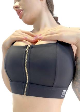 Спортивный топ пуш ап для фитнеса с молнией lilafit черный s (lfb000017)