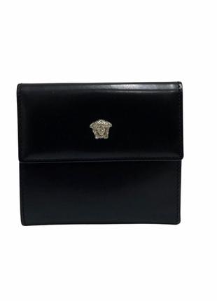 Вінтажний гаманець чорний гаманець шкіряний гаманець портмоне gianni versace винтажные кошелёк маленький кошелёк кожаный кошелёк винтаж