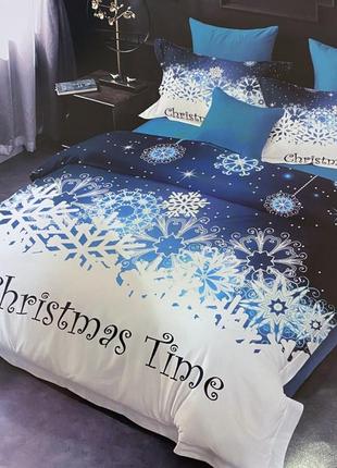 Новогоднее постельное белье евро фланель снежинки