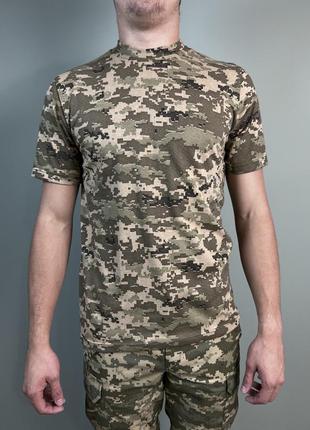 Тактична футболка бавовна піксель зсу чоловіча армійська камуфляжна футболка військова футболка