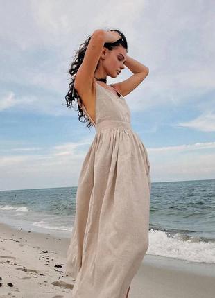 Сукня жіноча з льону з відкритою спиною розміри - 42-46 універсал