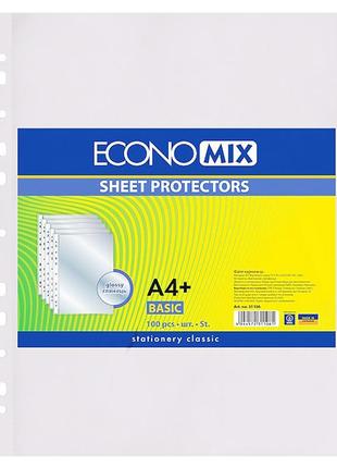 файли economix, а4+, 100 шт., 30 мкр., глянсовий, basic (600473)