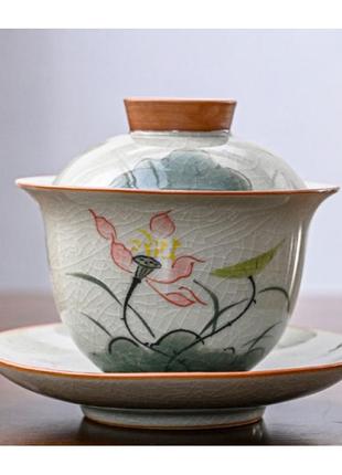 Гайвань розовый лотос ёмкость 150 мл. посуда для чайной церемонии используется в китайской чайной традиции