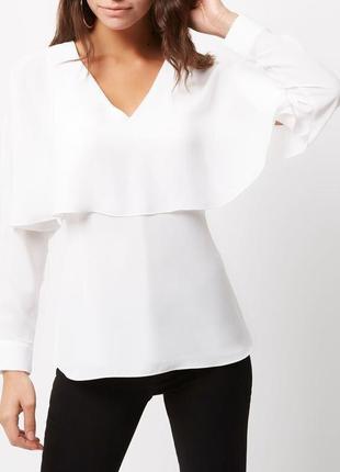 Белая блуза длинный рукав блузка с поясом топ с оборками