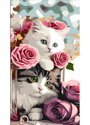 Картина по номерам strateg цветочные котяты 50x25 см ww220 ww220 набор для росписи по цифрам