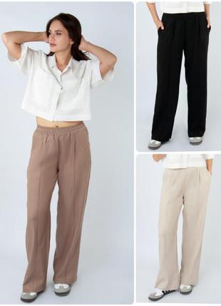 Лляні жіночі штани палаццо, брюки легкі широкі кльошоні льон, стильні літні брюки палацо кльош