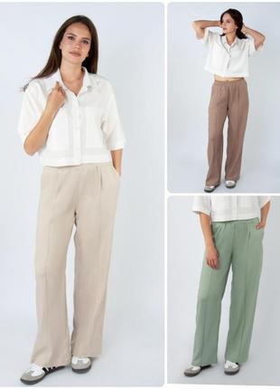Лляні жіночі штани палаццо, брюки легкі широкі кльошоні льон, стильні літні брюки палацо кльош