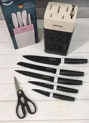 Набір кухонних ножів rainberg rb-8808 7 в 1 з неіржавкої сталі, ножі для кухні, кухонні ножі на підставці4 фото