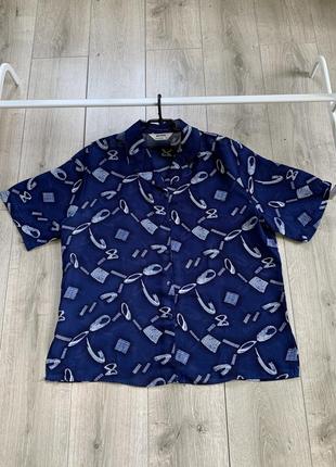 Рубашка блуза синяя легкая летняя наквоздиках батал