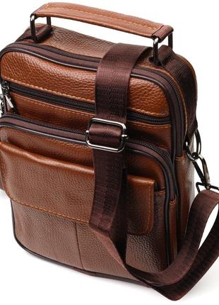 Стильна вертикальна чоловіча сумка із натуральної шкіри vintage 21954 світло-коричнева