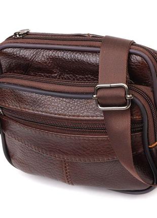 Мужская горизонтальная поясная сумка из натуральной кожи 21486 vintage коричневая
