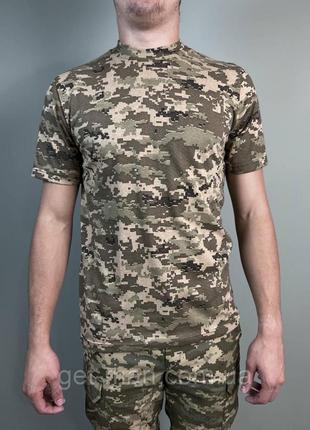 Тактична футболка бавовна піксель зсу чоловіча армійська футболка камуфляжна військова футболка