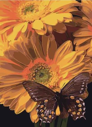Картина за номерами strateg метелик на соняшнику на кольоровому фоні розміром 40х50 см (sy6472)