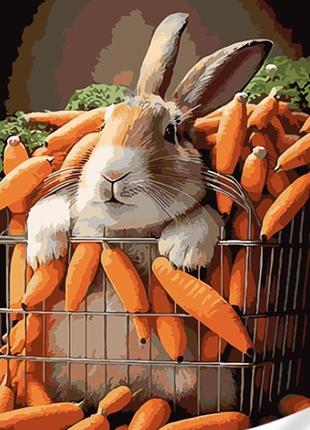 Картина за номерами strateg преміум кролик у моркві з лаком та з рівнем розміром 40х50 (gs1627)