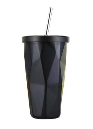 Металевий стакан із трубочкою diamond 500 мл, чорний