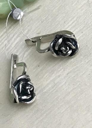 Сережки срібло 925 кульчики срібні троянда 🌹 2207