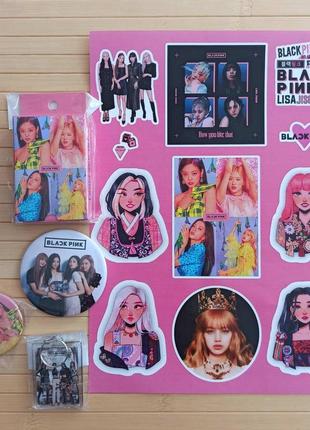 Набір black pink ломо карти + стікерпак + значки + брелок
