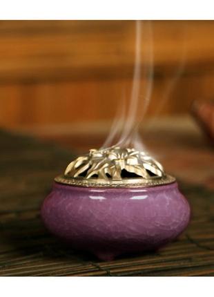 Курильниця для пахощів "треснучий лід" керамічна фіолетова, підставка для пахощів