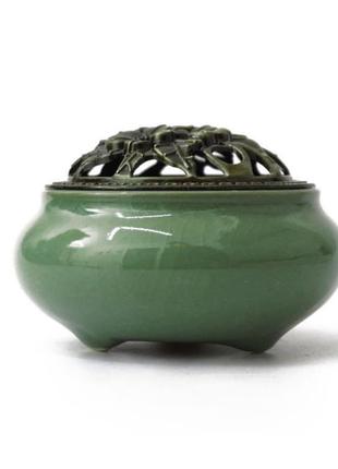 Курильница для благовония керамическая зеленая, подставка для благовония