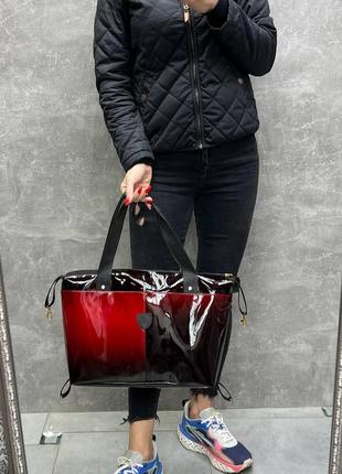 Акция! лак - красная - большая, универсальная и удобная, спортивная/дорожная сумка на молнии (5021)