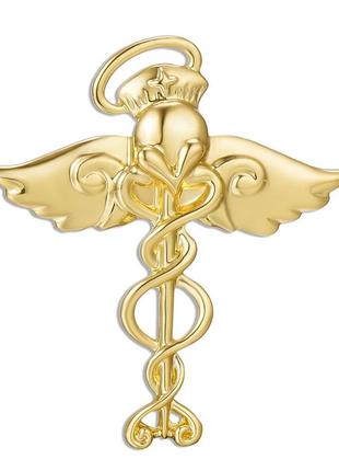 Медицинская брошь брошка пин медсестра кадуцей ангел золотистый металл