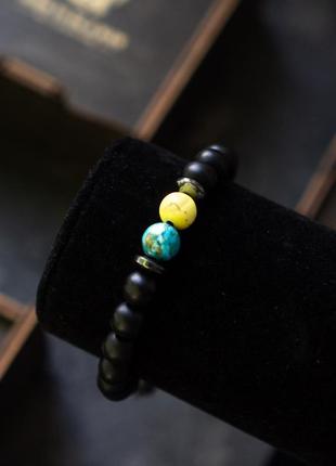 Чоловічий браслет з натурального каменю ukrainian colors чорний