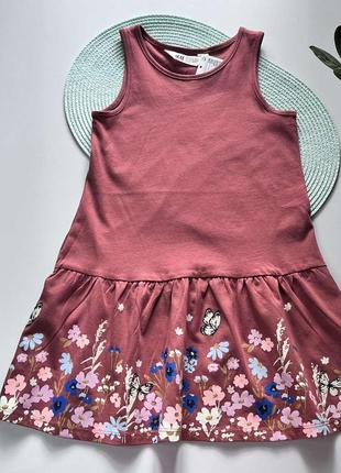 Яркое летнее платье с цветами и бабочками h&m для девочки 4/6 лет
